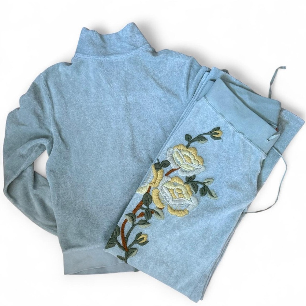 Vintage Juicy Couture Velour Tracksuit Embroidered Floral Motif Sage Green - Picture 2 of 8